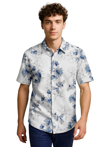 Image of BULLMER Trendy Regular Fit Cotton Blend Printed Casual Half Sleeve Shirt for Men | Stylish Mens Casual Shirts | Shirts for Men