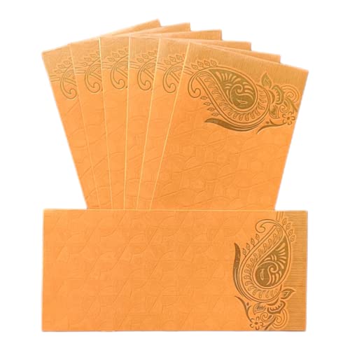 Image of Pack of 50 Matellic 6 Colours of 4 Each Randomly Picked Colourful Designer Shagun Lifafa /Money Gift Envelope with Golden Matellic Keri for Gifting Money on any occasion