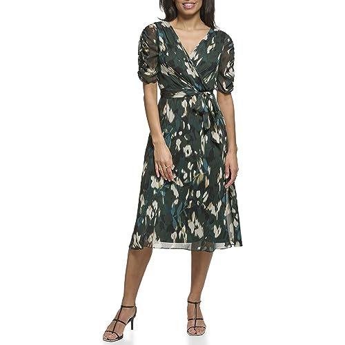 Image of DKNY womens 3 /4th Sleeve Faux Wrap Dress