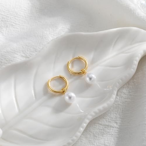 Pearl Earrings for Women, Trendy 14k Gold Pearl Dangle Drop Hoop Huggies Earrings Cubic Zirconia | Irregular | Knot Pearl Studs Hypoallergenic Lightweight Wedding Gold Earrings Jewelry Gift4