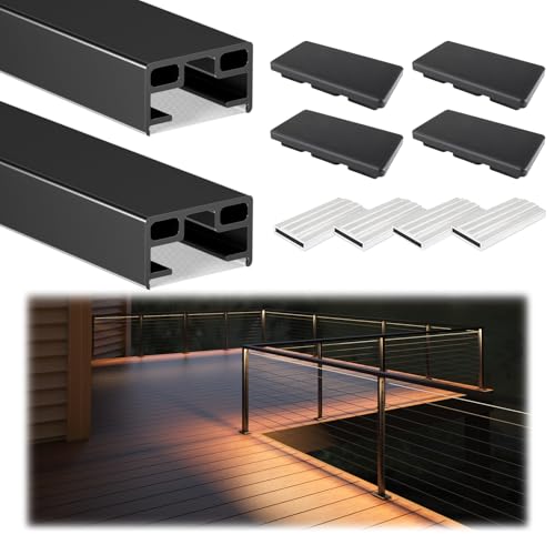 Muzata 2Pack 6'6' Black Aluminum LED Cable Railing Handrail HL12 BPA