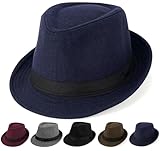 Initlove Cappello da uomo Fedora classico in feltro Panama cappello a tesa corta Trilby cappelli, Marina Militare, Taglia unica