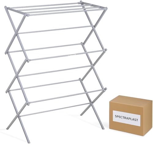 SPECTRAPLAST 3 Tier Extendable Clothes Airer Dryer Heavy-Duty Indoor Outdoor Metal Laundry Drying Rack with Washing Line Foldable, Portable, Space-Saving Clothes Dryer for Home & Camping Large Silver