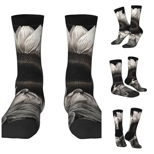 LZQPOEAS Sunflower Black Grey Athletic Socks Unisex Cushioned Crew Socks Hiking Running Calf Sock Soft Above Ankle Sock