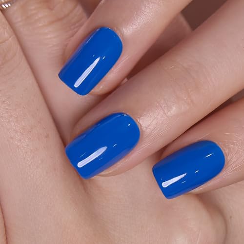 Image of CurvLife Soft Gel Squoval Press-On Nails Short, Reusable Fake Nails with Glue & Adhesive Tabs, 30PCS Salon-Quality Stick-On Nails for At-Home Manicure (Cobalt Rush)