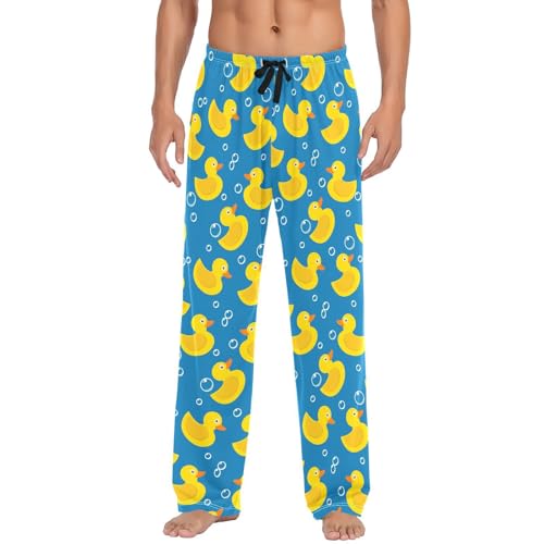 Men's Cotton Pajama Pants Soft Comfy Sleep & Lounge Pants Yellow Rubber Duck Pjs Bottoms with Pockets