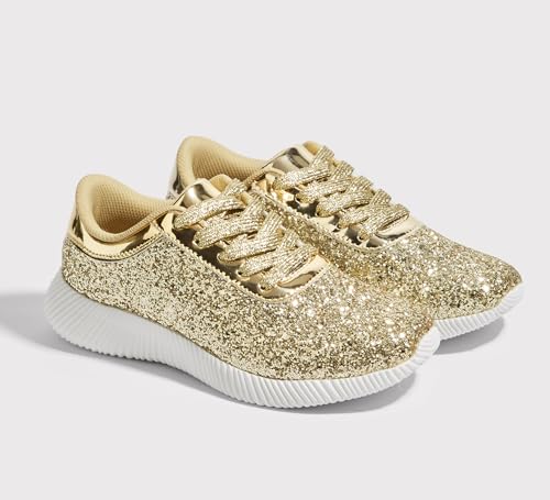 Image of BELOS Women Glitter Sparkly Fashion Sneakers | Lightweight Metallic Sequins Tennis Shoes Casual Retro Braided Walking Shoes