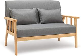 Meerveil Sofa 2 Seater, Armchair Couch Modern Wooden Fabric Linen 110cm for Bedroom Lounge Living Room Office Garden Yard (Dark Grey)