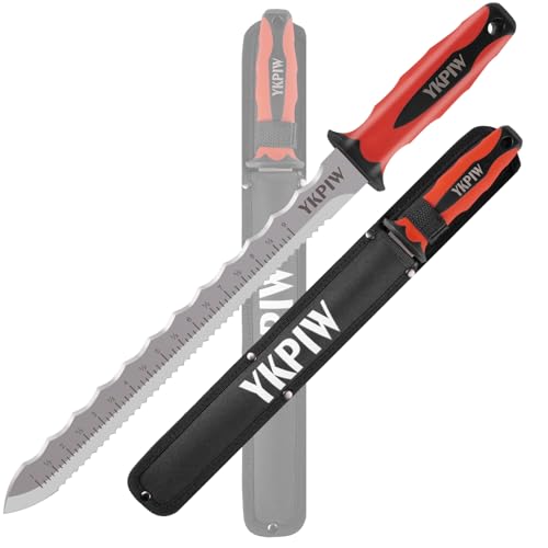 YKPIW Insulation Knife with Measuring Scale Stainless Steel Double-Sided Serrated Insulation Cutter Tool with Nylon Sheath for Rockwool Foam Fiberglass Drywall Lawn and Garden