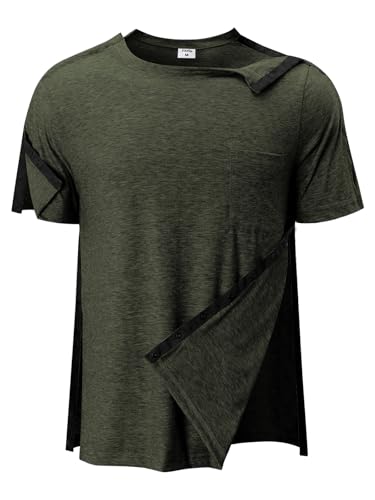 Image of Post Shoulder Surgery Shirts for Men Tear Away Recovery Short Sleeve Full Open Side Snap Chemo Adaptive Shirt