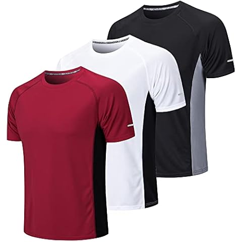 3 Pack Gym Shirts Men Short-Sleeve Tops Sport T Shirts Quick Drying Breathable Training Marathon Athletic Base Layers Shirts(20412-Black White Red-L) Cover
