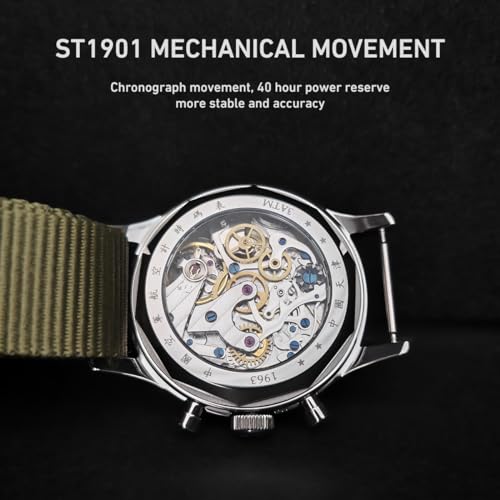 SEVEN XII Chronograph Mechanical Men Watches Seagull ST1901 Movement Hand Winding 38MM 40MM Men Wristwatches Sapphire Crystal Waterproof Military Pilot Watch for Men, 38mm With Sapphire, Pilot