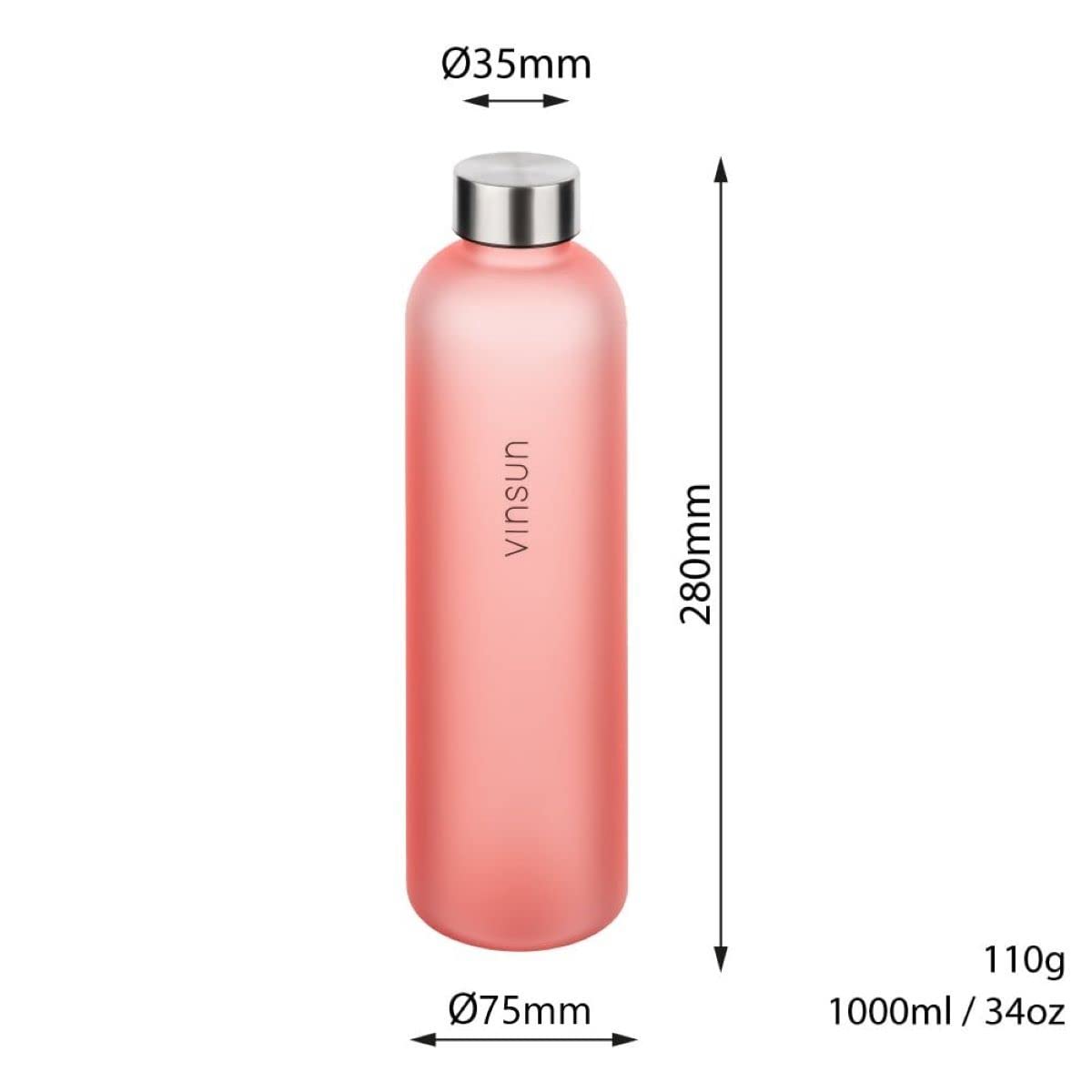 VINSUN Borraccia 1 litro in Tritan Rosa - Riutilizzabile, Senza BPA, Bevande Gassate - Bottiglia Acqua Sostenibile per Palestra, Bici, Sport, Scuola, Università