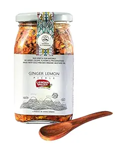 LANGHA VALLEY Homemade Ginger Lemon Pickle, Adrak Nimbu ka Achar | Preservative free Pickle made with Cold Pressed Organic Mustard Oil | 380 Gm