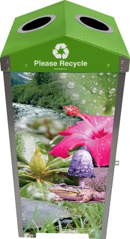 Nature Bin Trash or Recycling Bin with Rain Forrest Landscape | Heavy Duty Steel, Easily Portable | 40 Gallon Capacity with Close Flap Lid