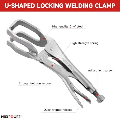 Image of MAXPOWER 10-inch Locking Pliers Welding Clamp, U-shaped Jaw Max Capacity Up to 3.54 inch, 2-Piece Locking Welding Clamps