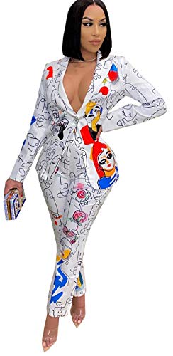 Recious Womens Sexy 2 Pieces Denim Printed Zipper Jackets Bodycon...