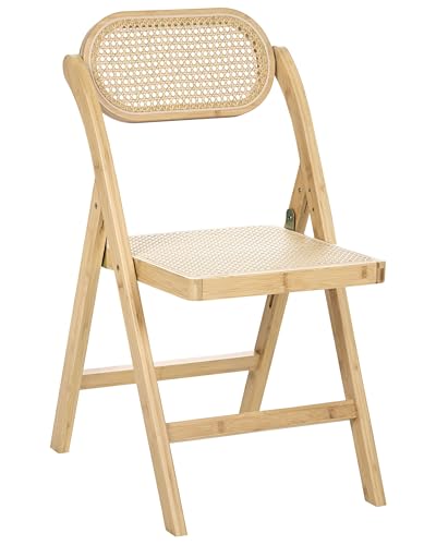 Beliani Lot de 2 Chaises de Salle à Manger Bohème en Bois de Bambou et Rotin PE Pliantes Cuisine Marron Clair Oraison