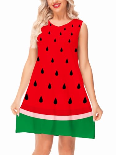 Deerose Women Watermelon Dress Sleeveless Funny Fruits Outfits with Pockets3
