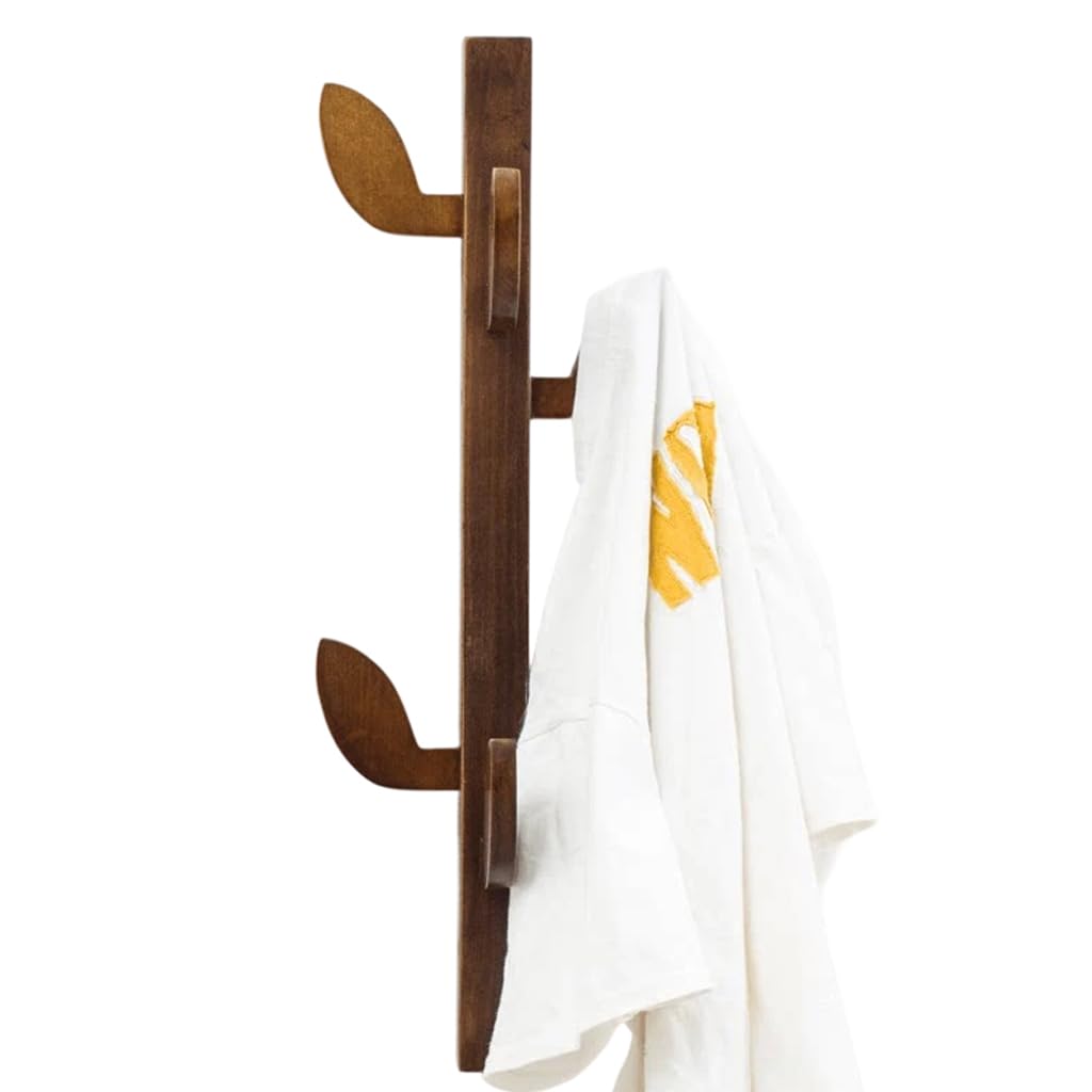 ZHOUXIAO Solid Wood Vertical Coat Rack Wall Mount,Branch Shape Coat Hooks Hanger Brown