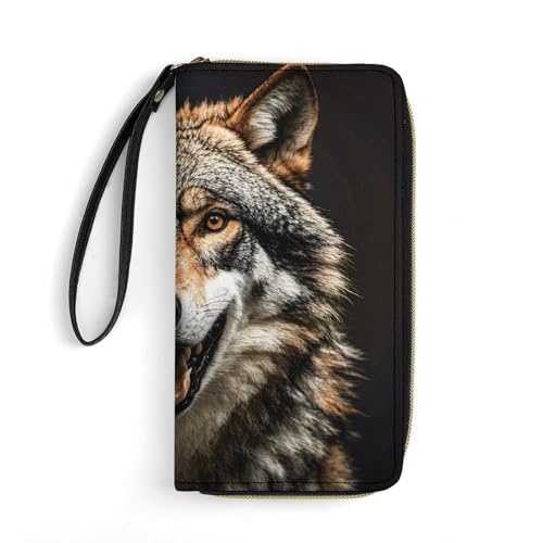 Womens Wallet Hungry Like A Wolf Print Cell Phone Wallet Purse Travel Long Purse PU Leather Clutch Wallets with Zip, Hand Strap