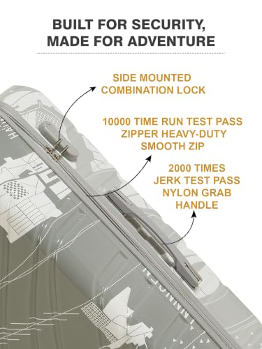 Image of Teakwood Premium Polypropylene Hard Case Printed Trolley Bag, Lightweight Unbreakable Luggage, 360 Dual Spinner Wheels, Side Combination Lock, Smooth Glide,Grey, Medium