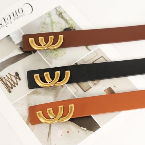 Image of Aurolran Women's Fashion Classic Metal Buckle Leather Belt with Jeans Dress