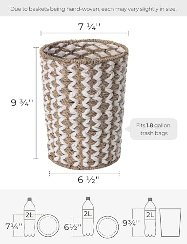 Image of StorageWorks Wicker Waste Basket, Small Trash Can with Handwoven Seagrass and Paper Rope, Wicker Garbage Can for Bedroom, Bathroom, 1 Pack
