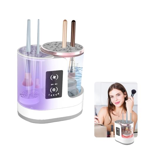 Upgraded Automatic Makeup Brushes Cleaner, 3 in 1 Makeup Brushes Cleaner and Dryer, Cosmetic Brushes Cleaning Tools with Dryer & Holder, One-Button Control for All Brush Types