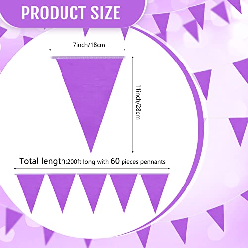 Image of Tatuo 200 Feet Solid Pennant Banners Flags String Triangle Hanging DIY Bunting Flags Party Decorations for Grand Opening Party Banners for Kids Birthday, Shops (Purple)