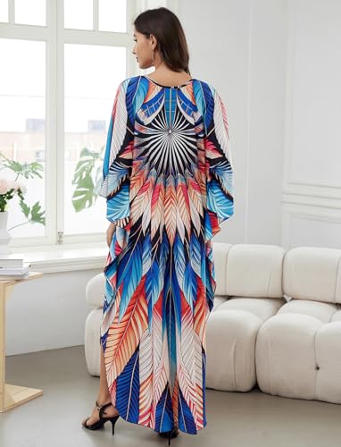 Image of KECVOT Kaftan Dresses for Women Plus Size Batwing Sleeve Caftans Long Bathing Suit Cover Up Maxi Beach Dress Loungewear