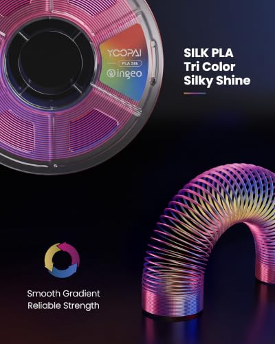 Image of YOOPAI Silk Tri-Color PLA Filament 1.75mm, 3-in-1 Coextrusion Multicolor PLA 3D Printer Filament, Shiny Color Change Silk PLA,1kg Spool (2.2lbs), Red Blue Green