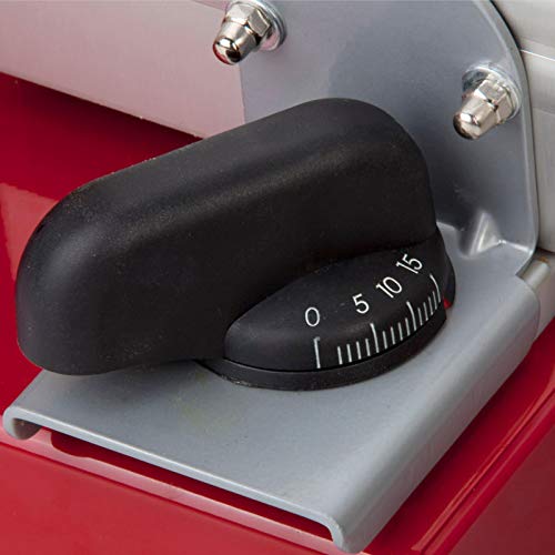 Metall-Brotschneidemaschine, Schneidemaschine in rot mit gezahnten Schneidemesser, 22cm Durchmesser – Bild 6