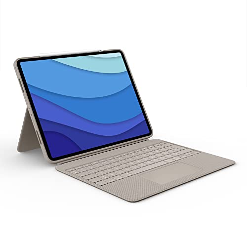 Logitech Combo Touch iPad Pro 12,9 pouces (5ème génération - 2021) Etui Clavier, Clavier Rétroéclairé Détachable avec Support, Trackpad Click Anywhere, Smart Connector, Clavier Français AZERTY - Sable