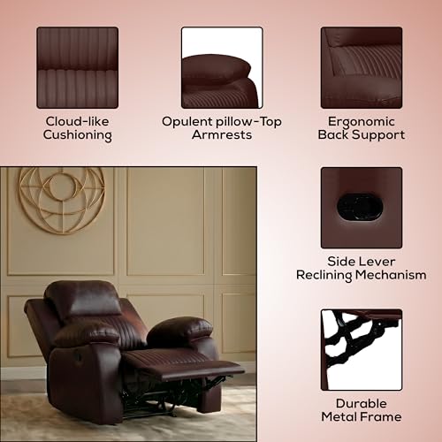 Image of Seventh Heaven Miami 1 Seater Recliner | Single Sofa Chair for Living Room Comfort | Ergonomic Design (Leatherette - Brown)