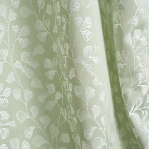 Image of haus & kinder Printed Jacquard Door Curtains 7 Feet Long Pack of 2 Door Curtains, 7 Feet Curtains for Door (Gingko Serenity, Seledon Nature 130x152 CM)