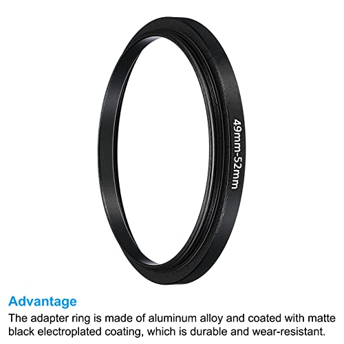 Image of PATIKIL 49mm-52mm Metal Step Up Ring, 2 Pack Camera Lens Filter Adapter Ring Aluminum Filter Adapter Ring for Camera Lenses Hood, Black