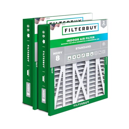 Image of Filterbuy 24x24x5 Air Filter MERV 8 Essential Dust & Allergy Defense (2-Pack), Electrostatic Pleated HVAC AC Furnace Filters Replacement for Honeywell Return Grille (Actual Size: 22.38 x 22.38 x 4.38)