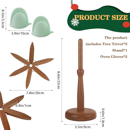 Wooden Trivets for Hot Dishes,Christmas Tree Trivet for Hot Pots and Pans,3Tree Coasters Set+ 1 Stand,Hot Pads for Kitchen(Wood) - Image 3