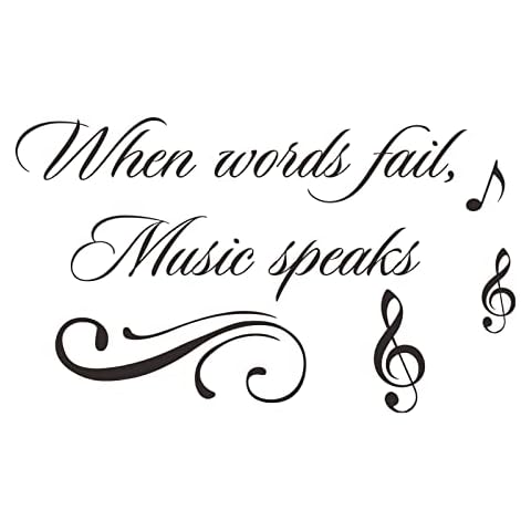 Music Wall Decals Decor Inspirational Quotes When Words Fail, Music Speaks Vinyl Wall Art Stickers Mural for Music Room Living Room Bedroom Decoration Cover