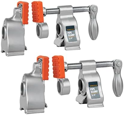 POWERTEC 71606-P2 Heavy Duty Pipe Clamps for 3/4 Inch Black Pipe, Aluminum Alloy Pipe Clamps w/ 2-3/8" Throat Depth & 2000 lbs Clamping Force for Woodworking & Metalworking, 2 pack