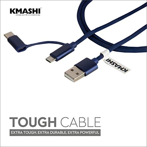 Image of 2 in 1 Fast Charging Fabric Cable with Type C and Micro USB Port for Charging Adapter (Tc03, Blue)