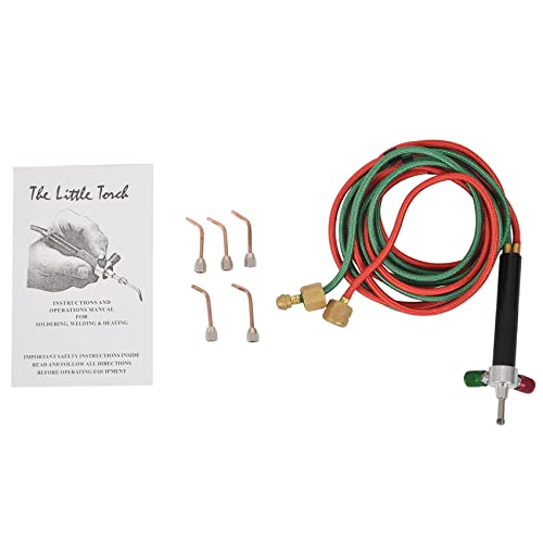 Pasuihcay Micro-Gas Torch Mini Gas Little Torch Welding Soldering Kit With 5 Tips Welding Soldering Flexible Hosed for Small Instruments, Tools, Toys, component and Jewelry repairing, Red & Green