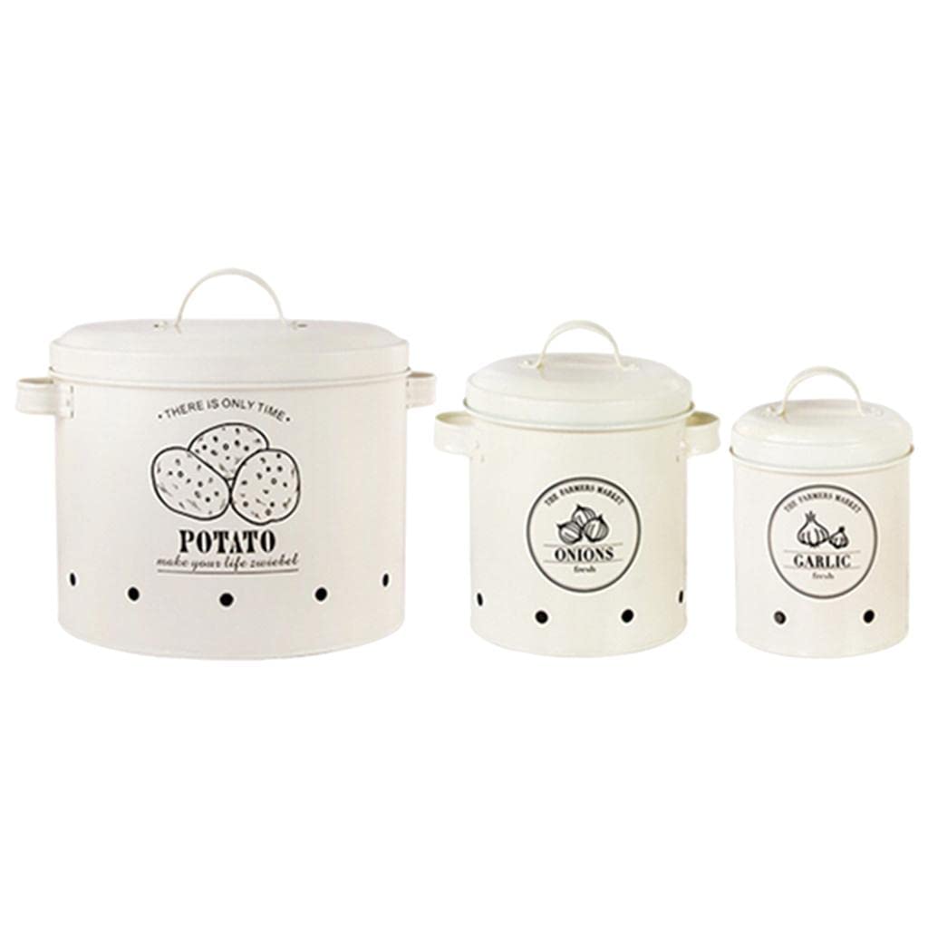 Merishopp 3Pcs Potatoes Onions Garlic Bin Kitchen Storage Containers with 2 Handles White-image-24
