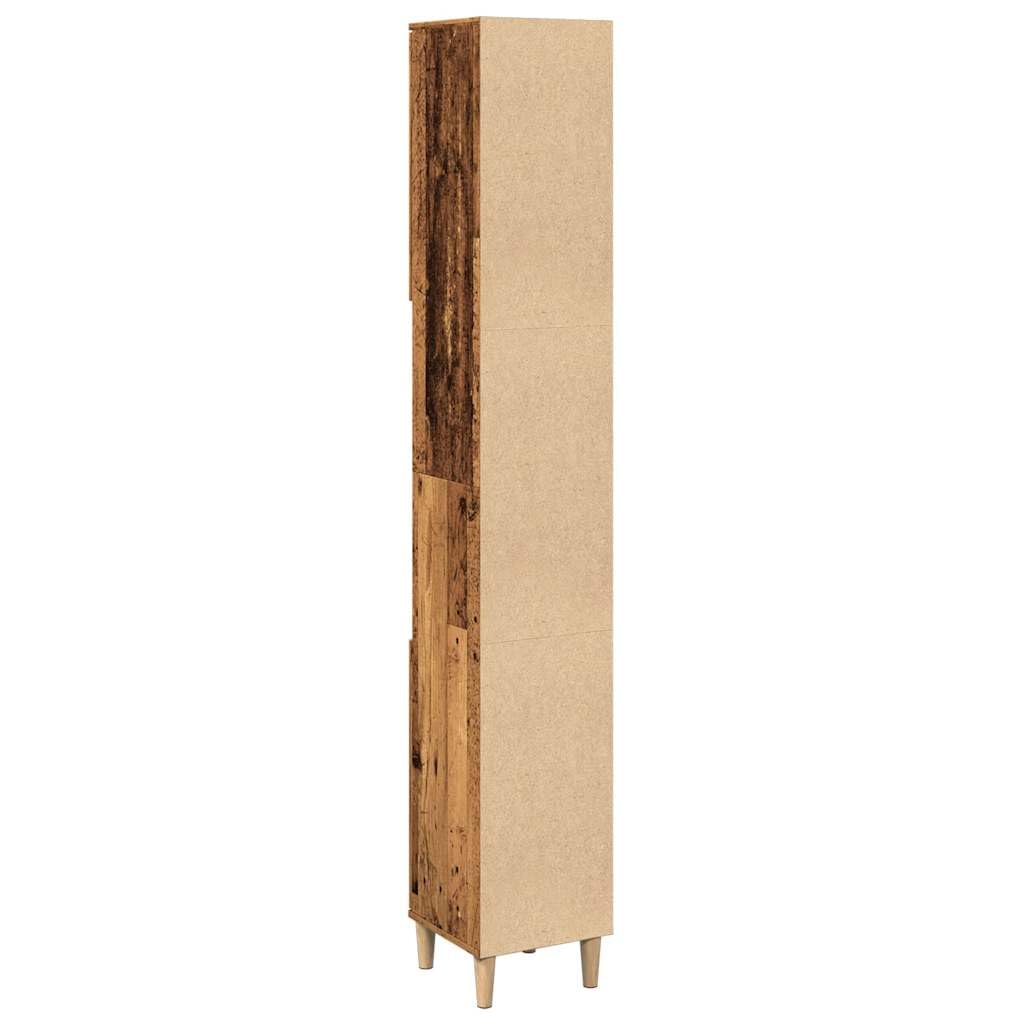 Tocador de baño 30 x 30 x 190 cm, madera vieja, mueble de baño con 6 compartimentos y 2 puertas, patas de madera maciza, armario para debajo del lavabo en aspecto vintage para pequeños baños