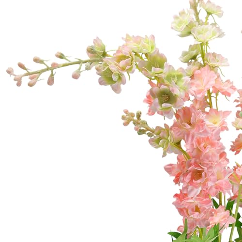 5pcs Pink Delphinium Artificial Flowers, 33" Silk Larkspur Faux Flower with Long Stem Fake Bouquet for Tall Floor Vase Kitchen Home Indoor Hyacinth Floral Plant Centerpiece Decor