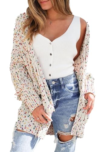 Cozy Long Sleeve Cardigan with Colorful Dots - Perfect for