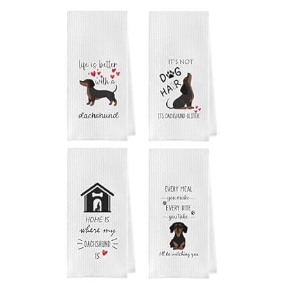Gqtt Geschirrtücher mit Dackel-Geschenken – Wiener Hunde-Küchentücher, Dackel-Liebhaber, Geschirrtuch, 4er-Set