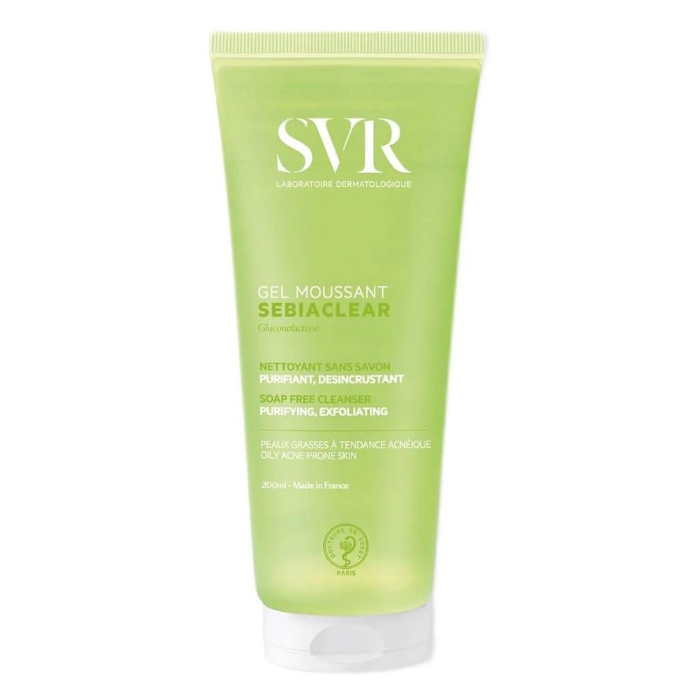 SVR - Sebiaclear Gel Moussant - Reinigender Anti-Makellos-Reiniger – Für Kombination mit fettiger, empfindlicher und aknennähender Haut – Gluconolacton 4%, Salicylsäure 0,5% – 200 ml
