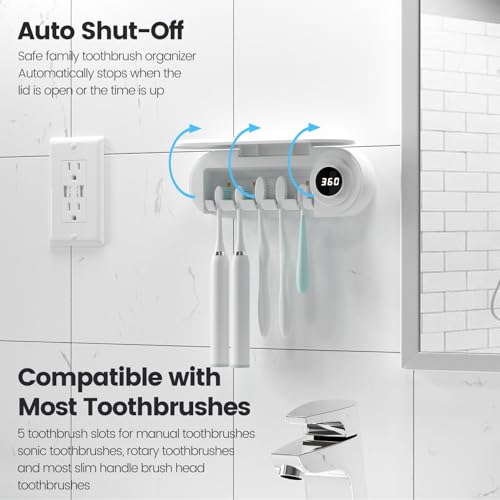 MIMORE Toothbrush Holder, 5 Toothbrush Slots & Timer Function, Cordless Wall Mounted Toothbrush Holders for Bathrooms